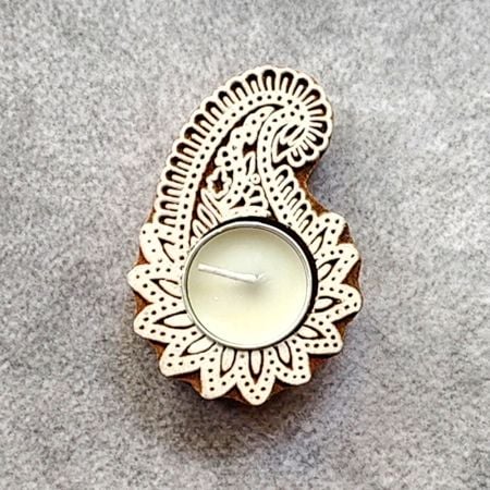 Handcrafted Wooden Paisley T Light Decor Piece